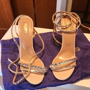 NWT Aquazzura Beige Crystal-Embellished Sandals size 42